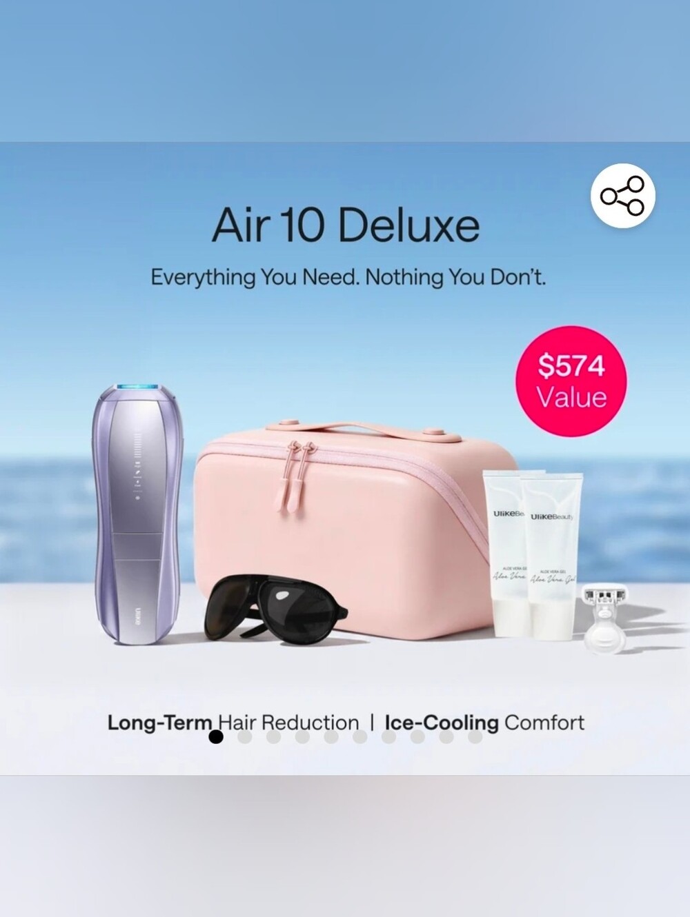 Air 10 Deluxe Hair Reduction Device with Pink Travel Case